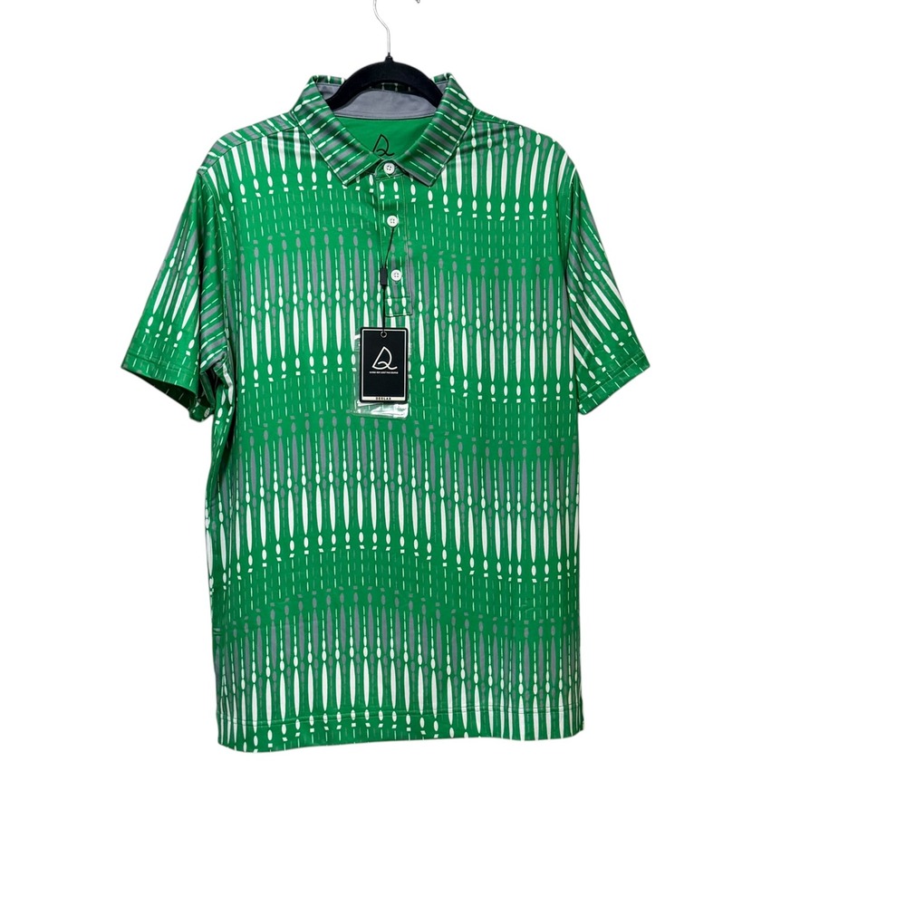 Deolax Mens Green Geometric Performance Golf Polo Shirt QS0708 Size M NEW
